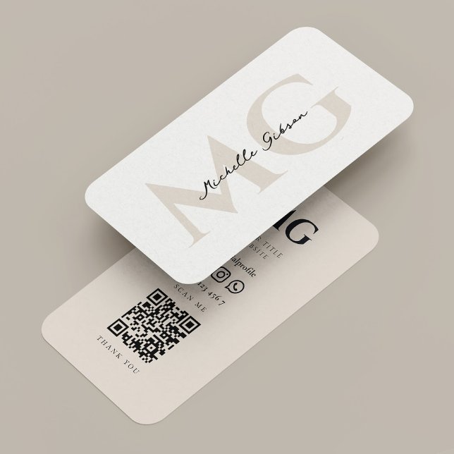 Professionella Minimal Vita Sand Initialer Visitkort (Professional Minimal White Sand Initials Business Card
)