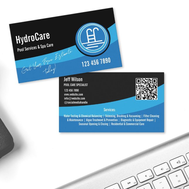 Professionella poolunderhållstjänster för rengörin visitkort (Professional Pool Maintenance Cleaning Services Business Card)