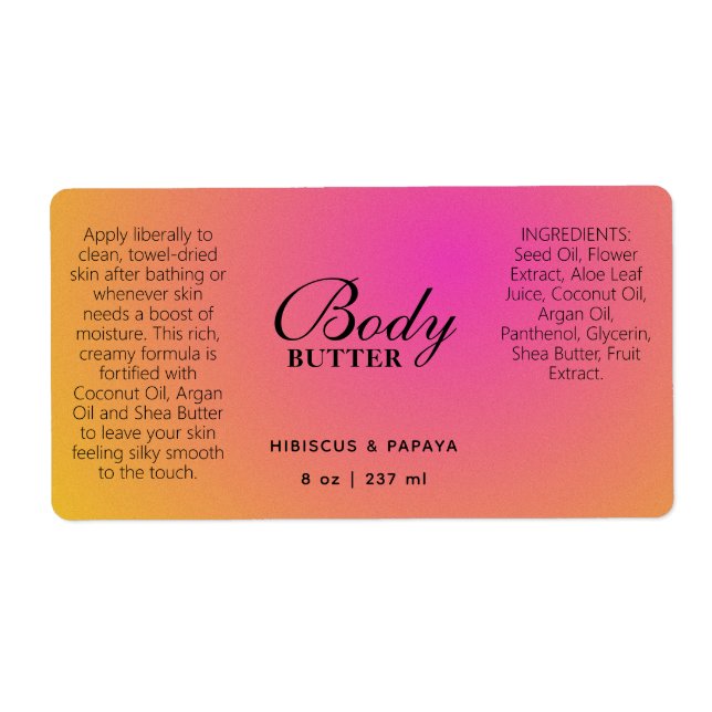 Professionella rosa orange Body Butter-etiketter Fraktsedel (Framsidan)