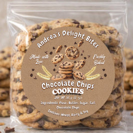 Professionella rustika chokladchipskakor bakade i runt klistermärke