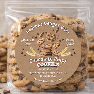Professionella rustika chokladchipskakor bakade i  runt klistermärke