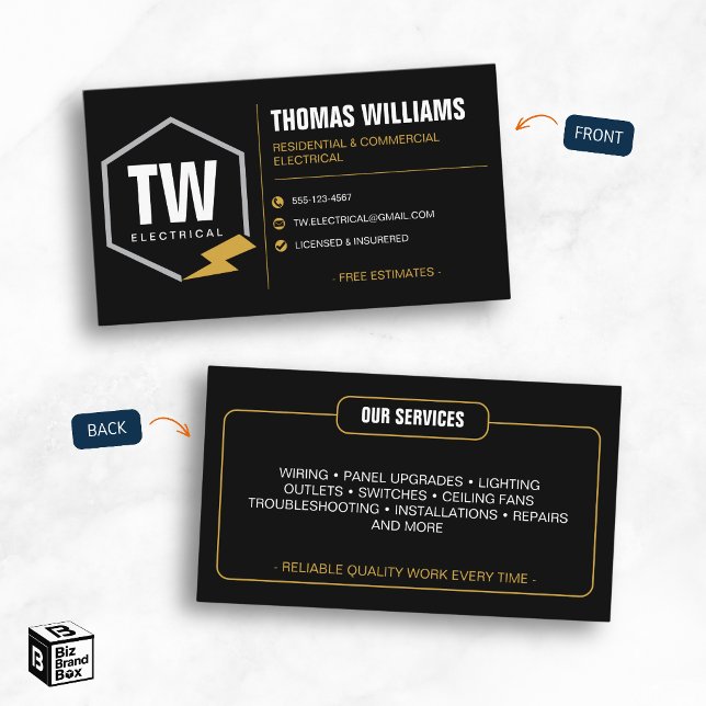 Professionella svarta elektriker elservices visitkort (Professional Black Electrician Electrical Services Business Card)