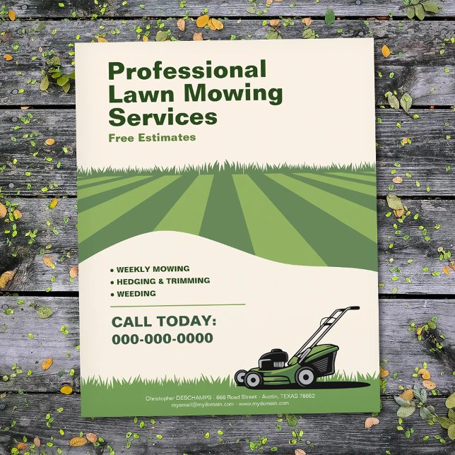 Professionella tjänster för gräsklippning flygblad (Professional Lawn Mowing Services Flyer)