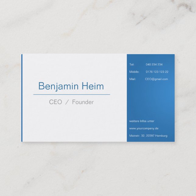 Professionelle Business Visitenkarten Blue White Visitkort (Baksida)