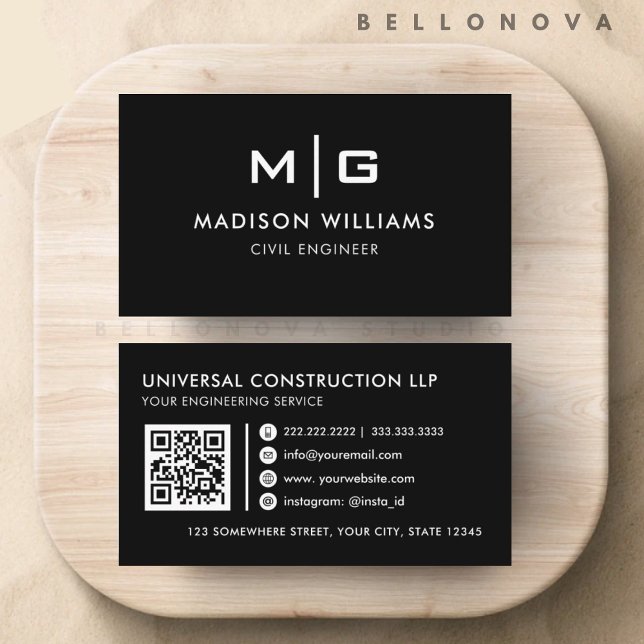 Professionellen anpassade svartvitt visitkort (Customizable Black and White Professional Business Card)