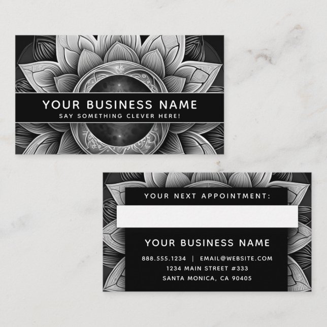 Professionellen Black and White Lotus Modern Elega Tidsbeställning Kort (Fram/baksida)