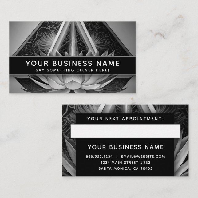 Professionellen Black and White Reiki Modern Elega Tidsbeställning Kort (Fram/baksida)