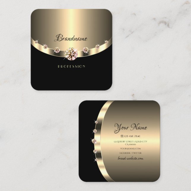 Professionellen Black Guld Glamor Sparkling Diamon Fyrkantigt Visitkort (Fram/baksida)