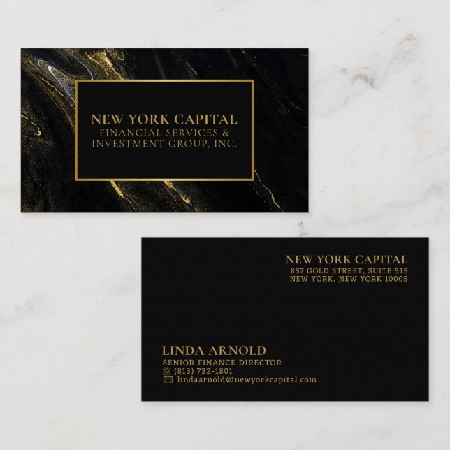 Professionellen Black och Guld Marble Affärskort Visitkort (Fram/baksida)