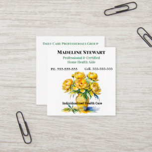 Professionellen Caregiver Gult Peony Square Fyrkantigt Visitkort