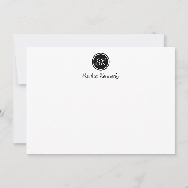 Professionellen elegant Black White Script Monogra Anteckningskort (Framsida)