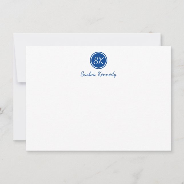 Professionellen elegant Cobalt Blue Script Monogra Anteckningskort (Framsida)