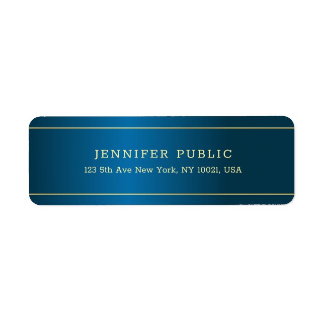 Professionellen elegant Deep Blue Guld Text Templa Returadress Etikett (Framsidan)