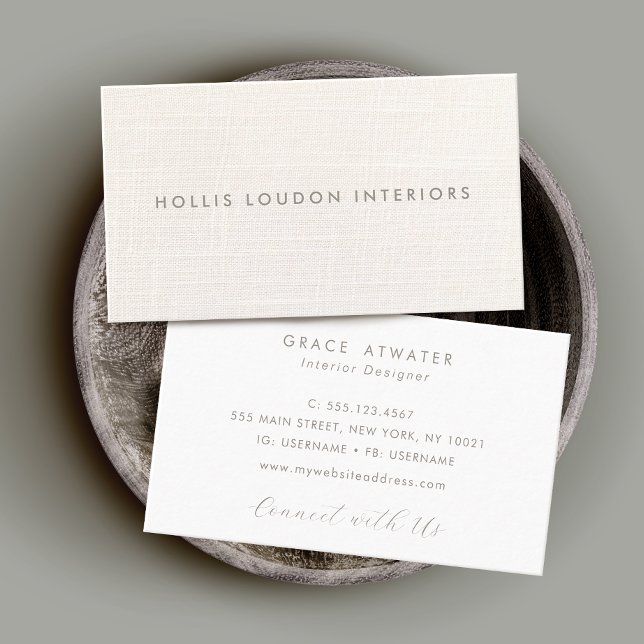 Professionellen elegant Vit Linen-utseende Visitkort (minimalistic ivory linen background business card _ EXPLORE COLLECTION BELOW
)