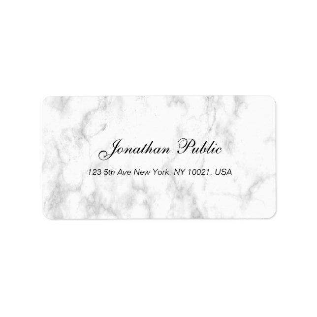 Professionellen elegant Vit marble Script Luxury Adressetikett (Framsidan)