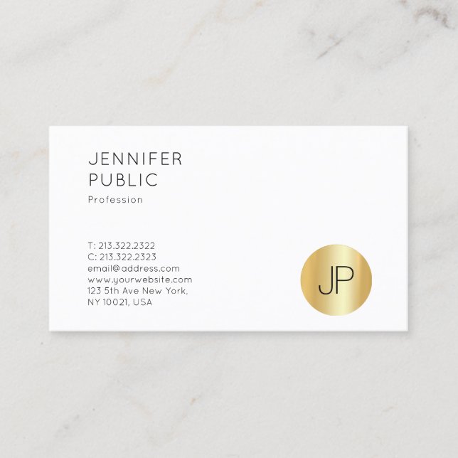 Professionellen Faux Guld Monogram Template Elegan Visitkort (Framsida)