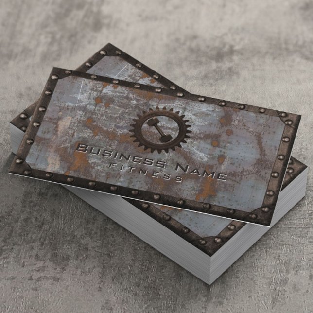 Professionellen Fitness Trainer Rusty Grunge Metal Visitkort (Skapare uppladdad)