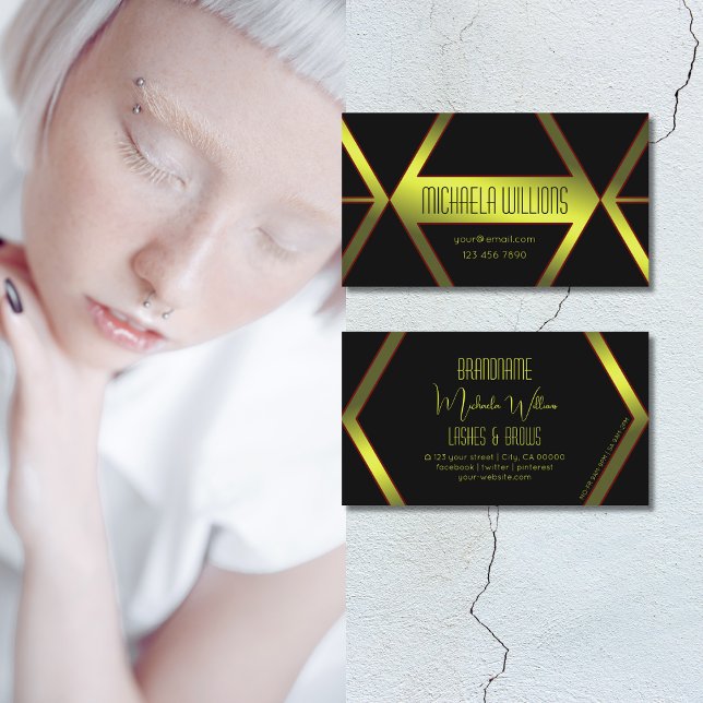 Professionellen Flashy Black Geometric Gult Shimme Visitkort (Skapare uppladdad)