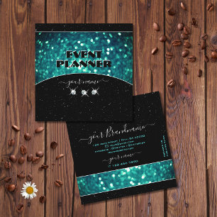 Professionellen Flashy Black Teal Sparkling Glitte Fyrkantigt Visitkort