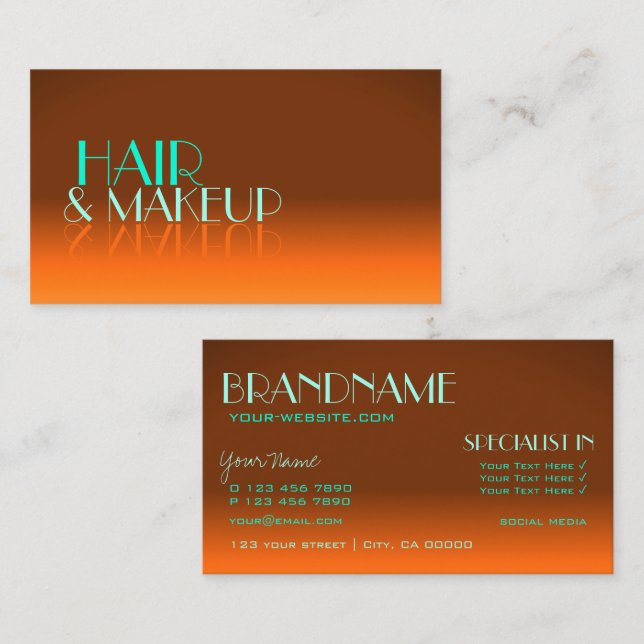 Professionellen Flashy Orange och Teal Spegel Font Visitkort (Fram/baksida)