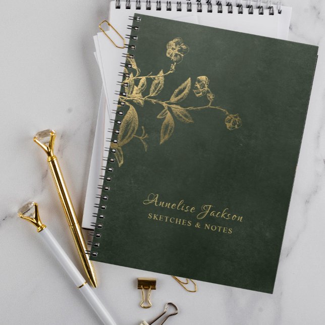 professionellen för eleganten mörk grönt och guld anteckningsbok (Skapare uppladdad)