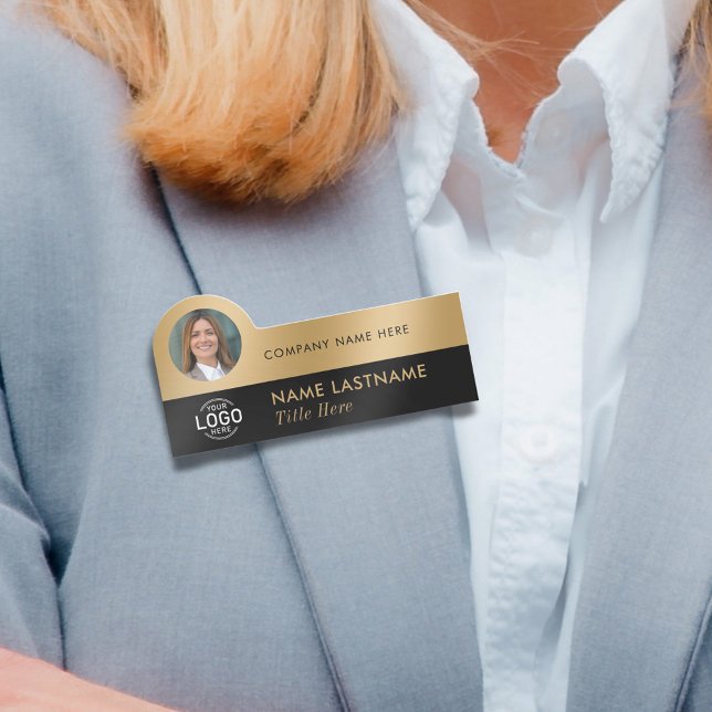Professionellen Foto ID Logotyp Modern Faux Guld B Namnbricka (Skapare uppladdad)