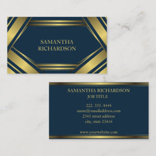 Professionellen Geometric Navy Blue and Guld Rand Visitkort