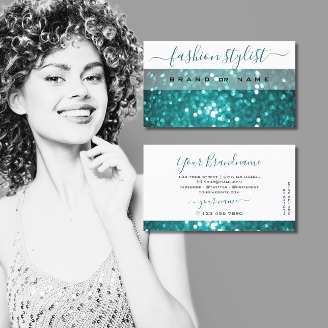 Professionellen Glamous White Teal Gnistra Glitter Visitkort (Skapare uppladdad)