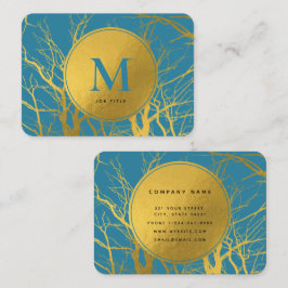 Professionellen Guld Träd Grenar Blue Monogram Visitkort