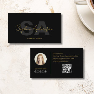 Professionellen Modern Elegant Monogram Black Guld Visitkort
