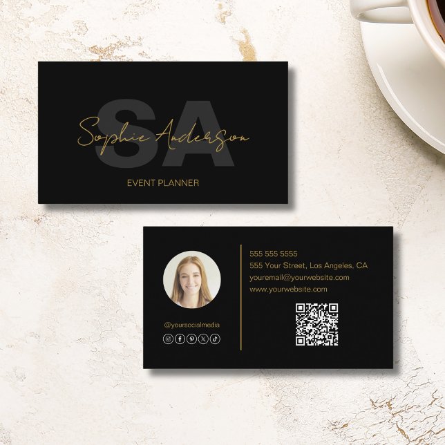 Professionellen Modern Elegant Monogram Black Guld Visitkort (Modern Elegant Monogram Black Gold Professional Business Card)