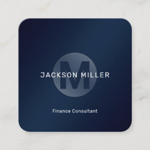 Professionellen Modern enkel marin blå monogram Fyrkantigt Visitkort