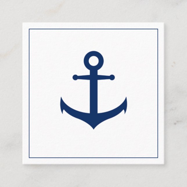 Professionellen Modern Nautical Navy Blue Anchor Fyrkantigt Visitkort (Framsida)