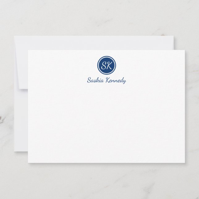 Professionellen Monogram för elegant Navy-skript Anteckningskort (Framsida)