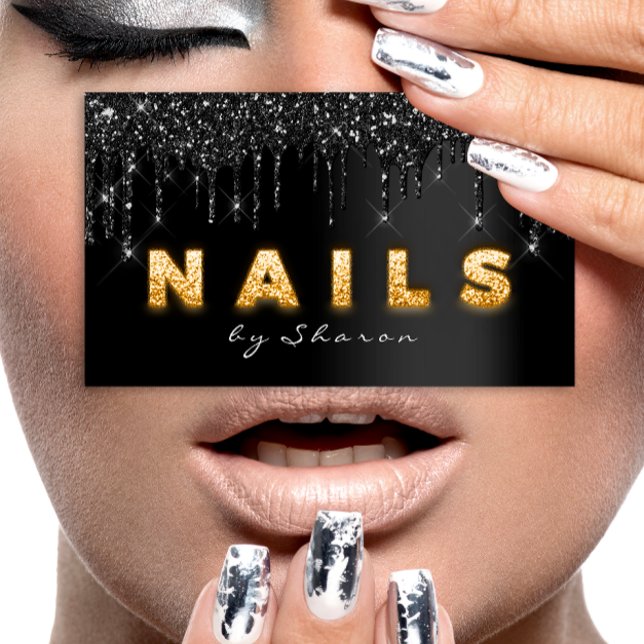 Professionellen Nail Artist Black Drifts Visitkort (Nail Artist Black Drips Professional Business Card)