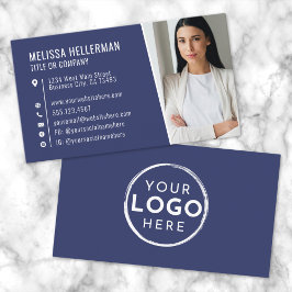 Professionellen Navy Blue Modern Photo Logotyp Visitkort