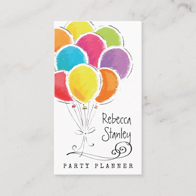 Professionellen Party Planner Watercolor Balloons Visitkort (Framsida)