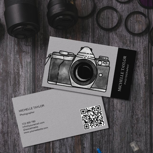 Professionellen QR-kod för vattenfärgsfotograferin Visitkort (Skapare uppladdad)