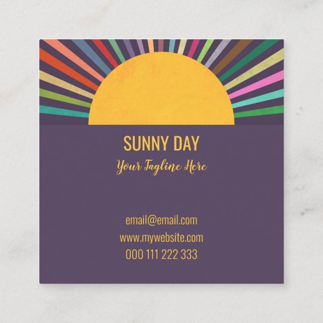 Professionellen Rainbow Summer Sol Rays Fyrkantigt Visitkort (Baksida)