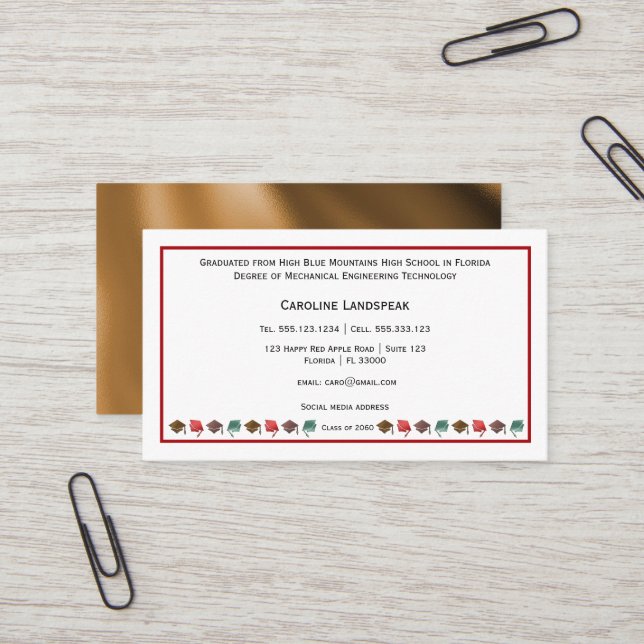 Professionellen Röd och vit Student Caps Red & Whi Visitkort (Fram/Back In Situ)