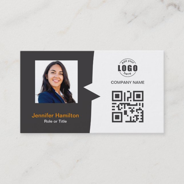 Professionellens Anpassningsbar QRCode Photo Grått Visitkort (Framsida)