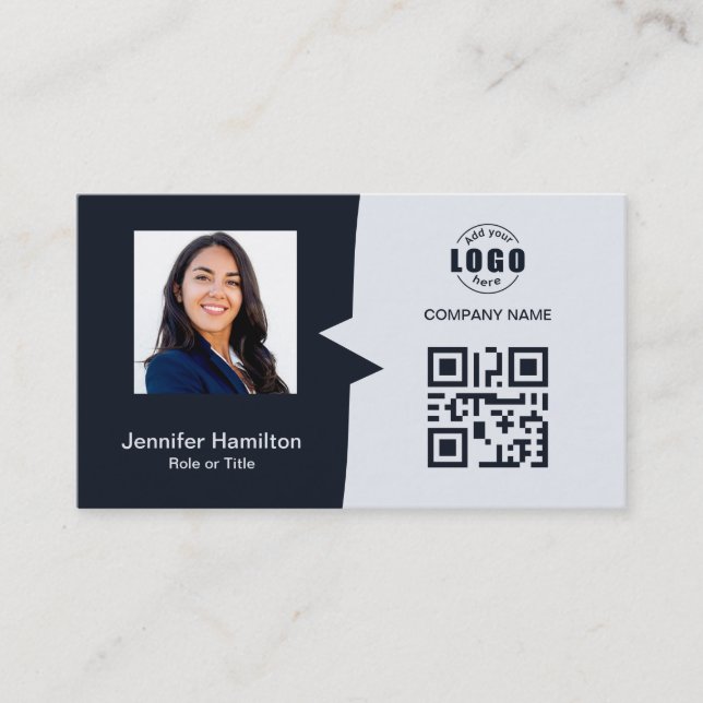 Professionellens Anpassningsbar QRCode Photo Navy  Visitkort (Framsida)