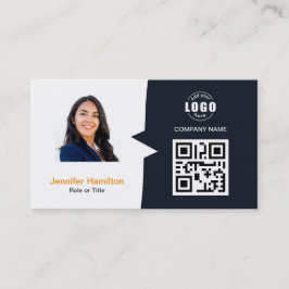 Professionellens Anpassningsbar QRCode Photo Navy  Visitkort