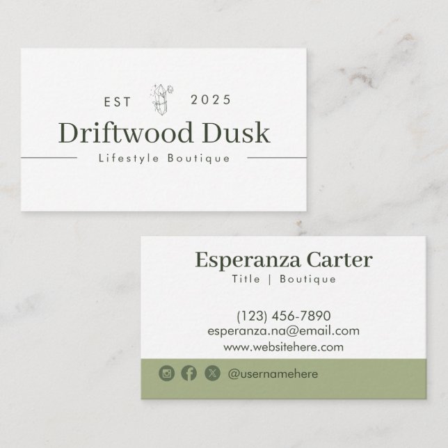 Professionellens Elegant Vit Grönt för marmor Enke Visitkort (Fram/baksida)