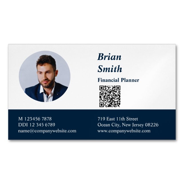 Professionellens finansplan QR-kod blått Magnetiska Visitkort (Framsida)
