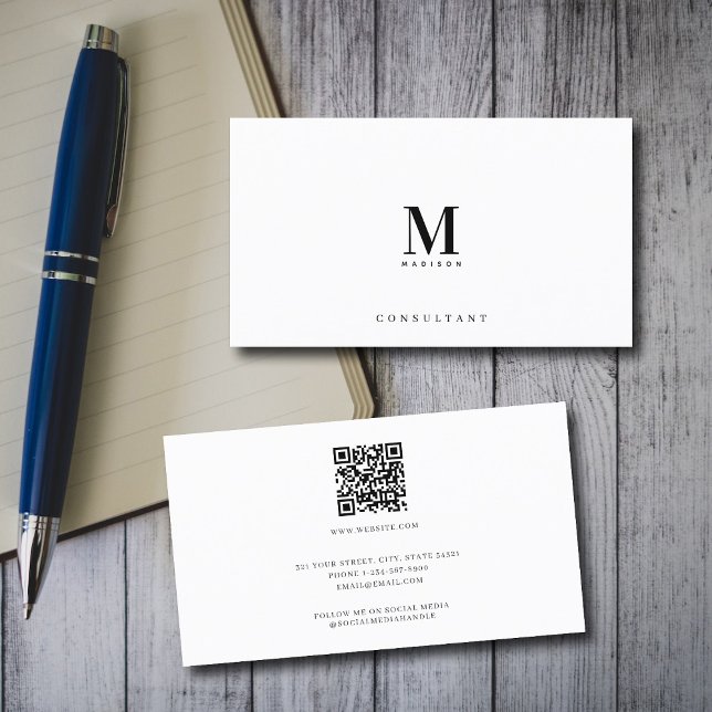 Professionellens lyxmonogram - minimalistisk QR-ko Visitkort (Professional Luxury Monogram Minimalist QR Code Business Card)
