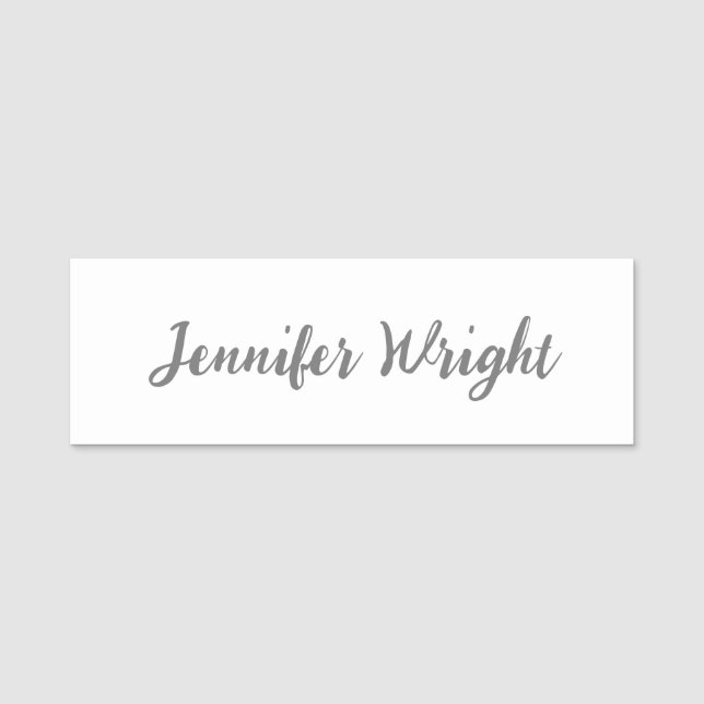 Professionellens minimalistiska handstil grått vit namnbricka (Framsida)
