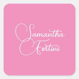 Professionellens minimalistiska handstil namn rosa fyrkantigt klistermärke
