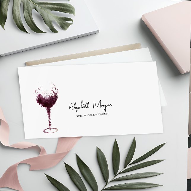 Professionellt akvariefärg vinfläck vin glas  visitkort (Skapare uppladdad)