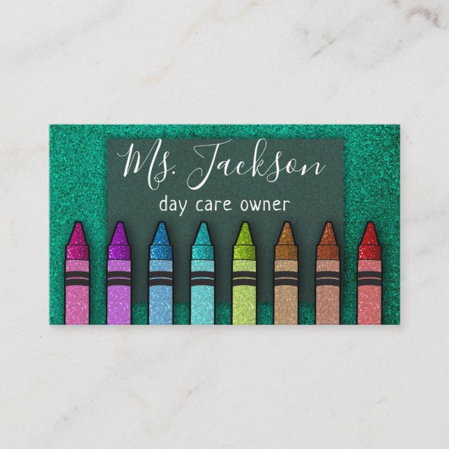 Professor Preschool Teacher Glitter Rainbow Crayon Visitkort (Framsida)